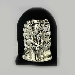 Silver Sai Baba Statue Wood back | 8 Inch