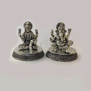Pure Silver Laxmi Ganesh Idol Pair | 3" Ht.