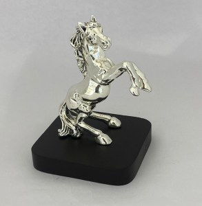 A Standing Silver Horse on Wood Base | 5.2"