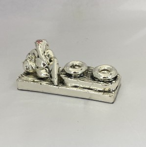 Silver Pen Stand Featuring Reclining Ganesha | 4.5"