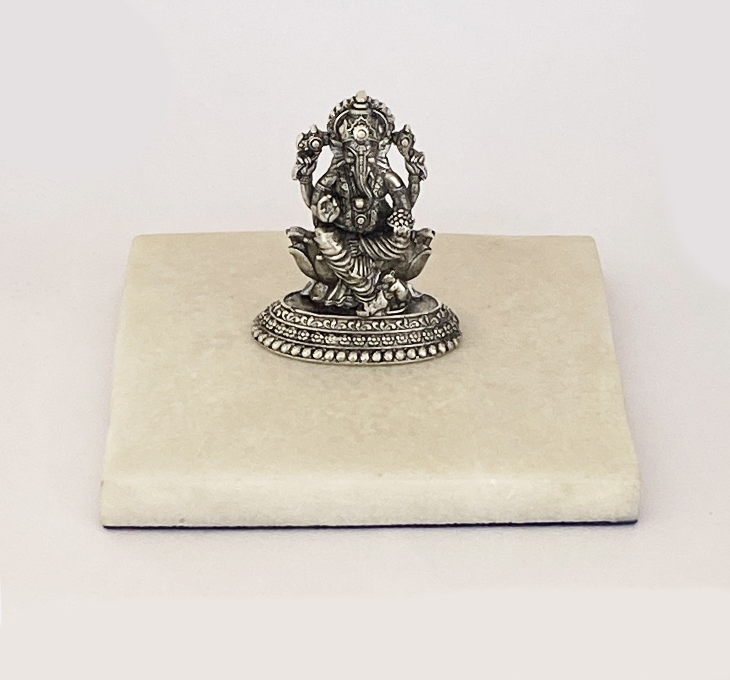 Pure Silver Mini Ganesha idol on Base | 38 mm Ht.