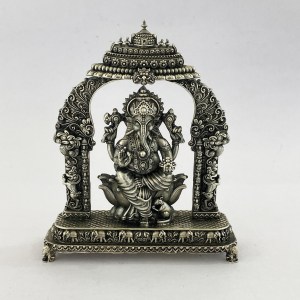 Pure Silver Ganesh idol with Mehrab Superfine | 5.2" Ht.