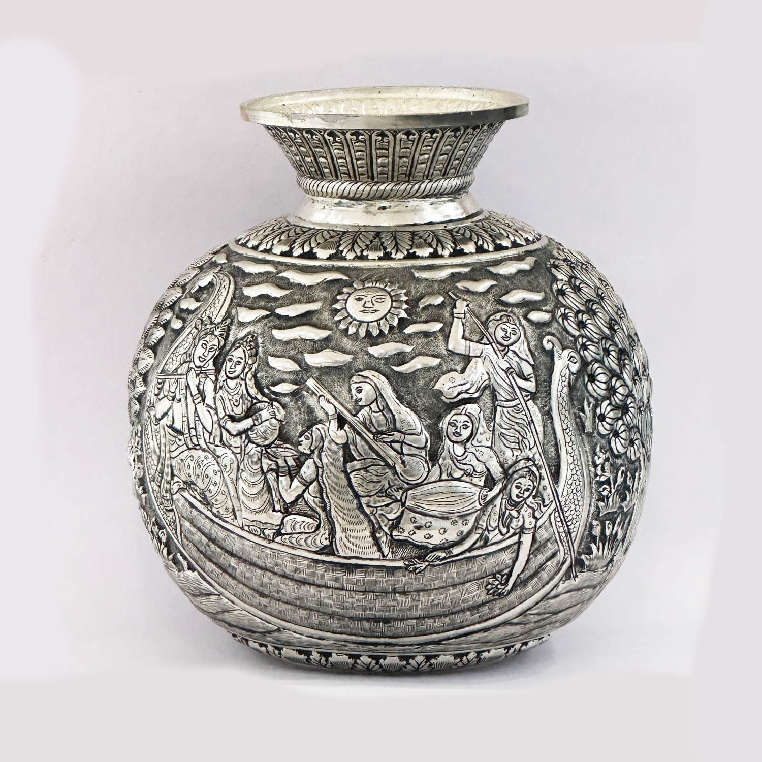 Silver Plated Vase cum Kalash with Figure Work | 10 Inch