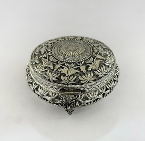 Carved Silver Plated Round Box | 7.5 inch