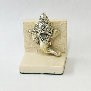 Mini Silver Ganesha set on L shape Marble Base | 2.0 Inch