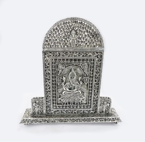 a Silver Ganesha Hand Carved Panel in Antique Look | 14.2 Inch