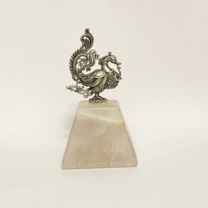 Pure Silver Mini Peacock set on Rose Quartz | 3.5 Inch Ht.