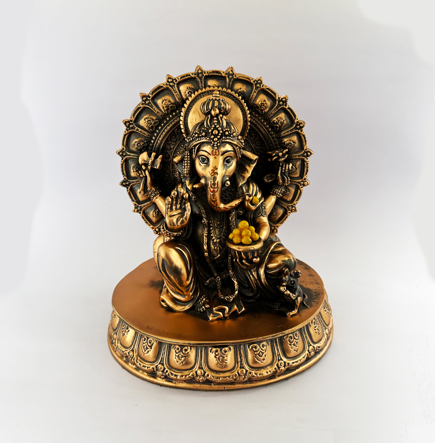Rare Art Copper Bronze Sitting Ganesha | 10 Inch ht.