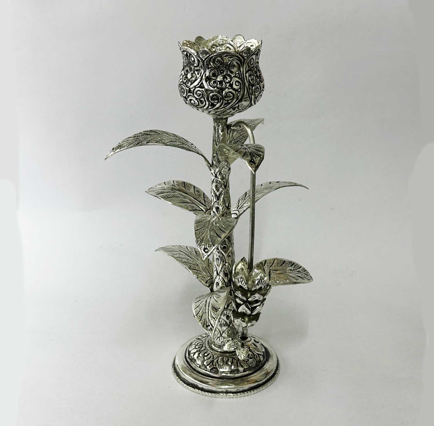 Silver Plated Single Candle Holder in Tree look | 9.2″ Ht