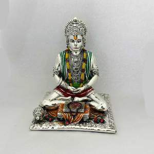 Silver Hanuman Reading Geeta in Colour | 7.5" Ht.