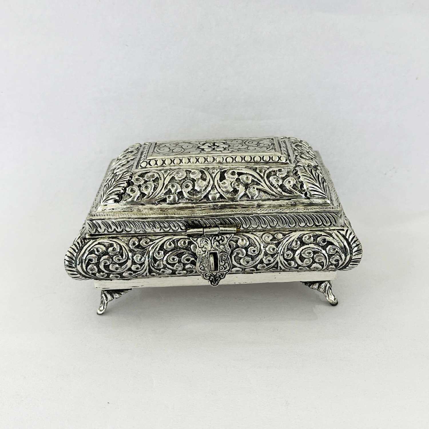 Carved Silver Plated Rectangular Dry Friuit Box | 7 inch
