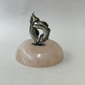 Pure Silver Pair of Dolphins on Rose Quartz Base | 2.2" Ht.