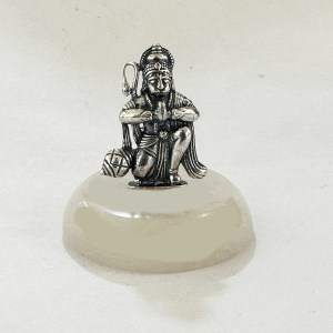 Pure Silver Sitting Hanuman on Rose Quartz Base | 2" Ht