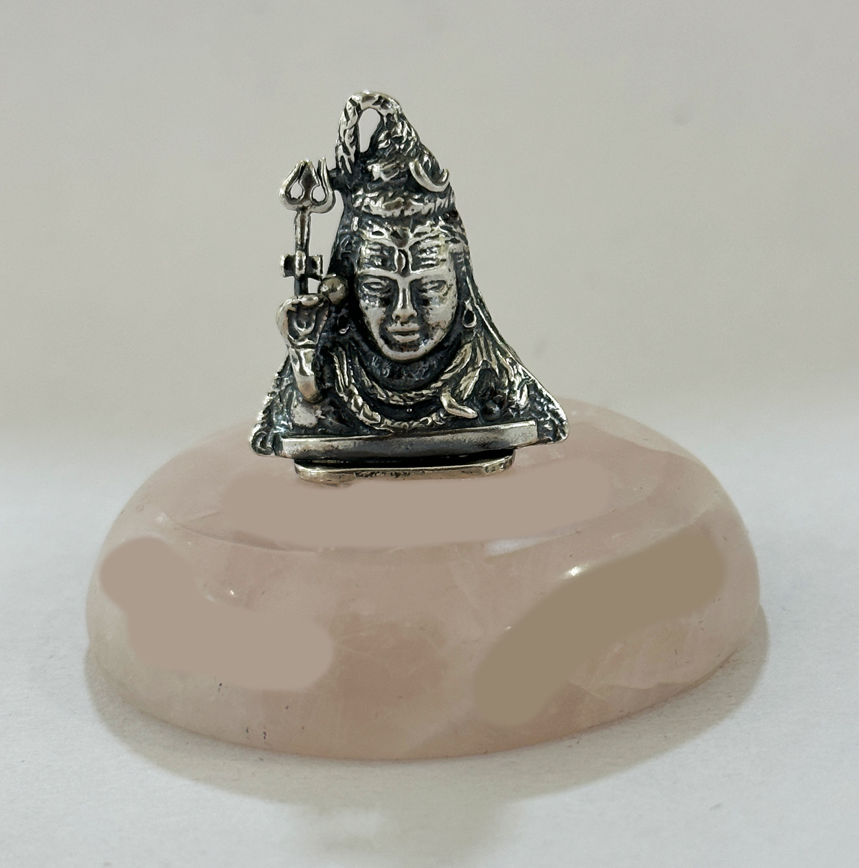 Pure Silver Shiva on a Rose Quartz Base | 1.7″ Ht.