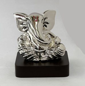Mini Silver Ganesh Idol Wood Base | 3.0"