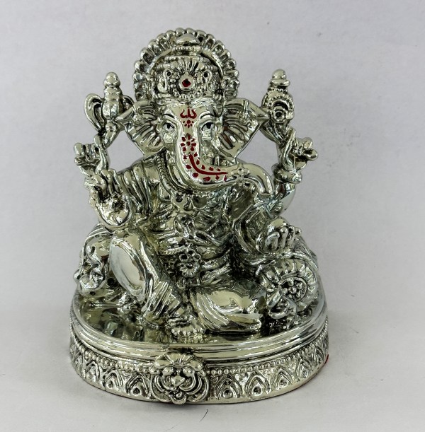 a Silver Lord Ganesha in a Sitting pose – 6.5 Inch High – Resin Silver ...
