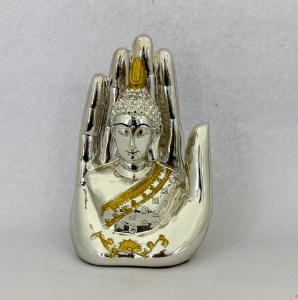 Silver Buddha in Palm of Hand Gold Lining | 6.5" Ht.