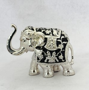 Artistic Silver Elephant in Black Enamel finish | 5.2" Resin SIlver