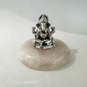 Artistic Pure Silver Ganesh on Rose Quartz base | 2" Ht.