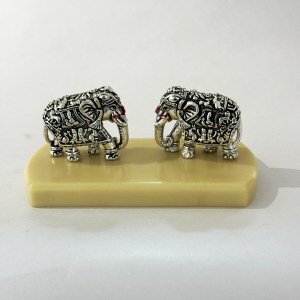 Pure Silver Mini Carved Elephant Pair on Base | 1.7 Inch