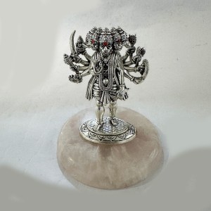 Pure 999 Silver Punchmukhi Hanuman on Rose Quartz | 4.5" Ht