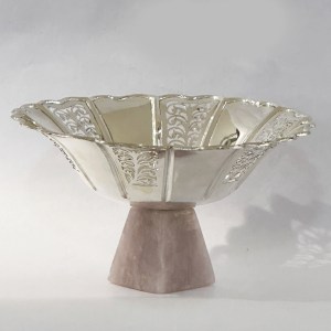 Fluted & Piereced Round Dish on Rose Quartz Stand | 8"