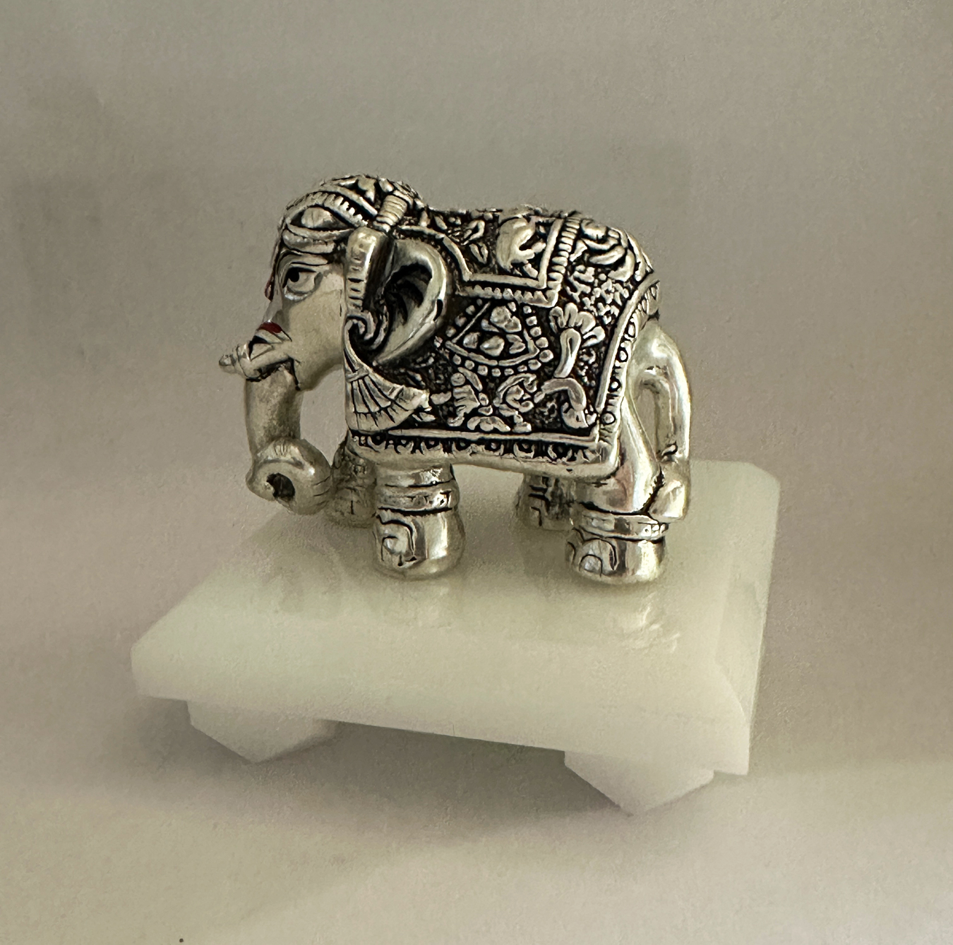 Pure Silver Carved Elephant on Base | 3 Inch Ht.