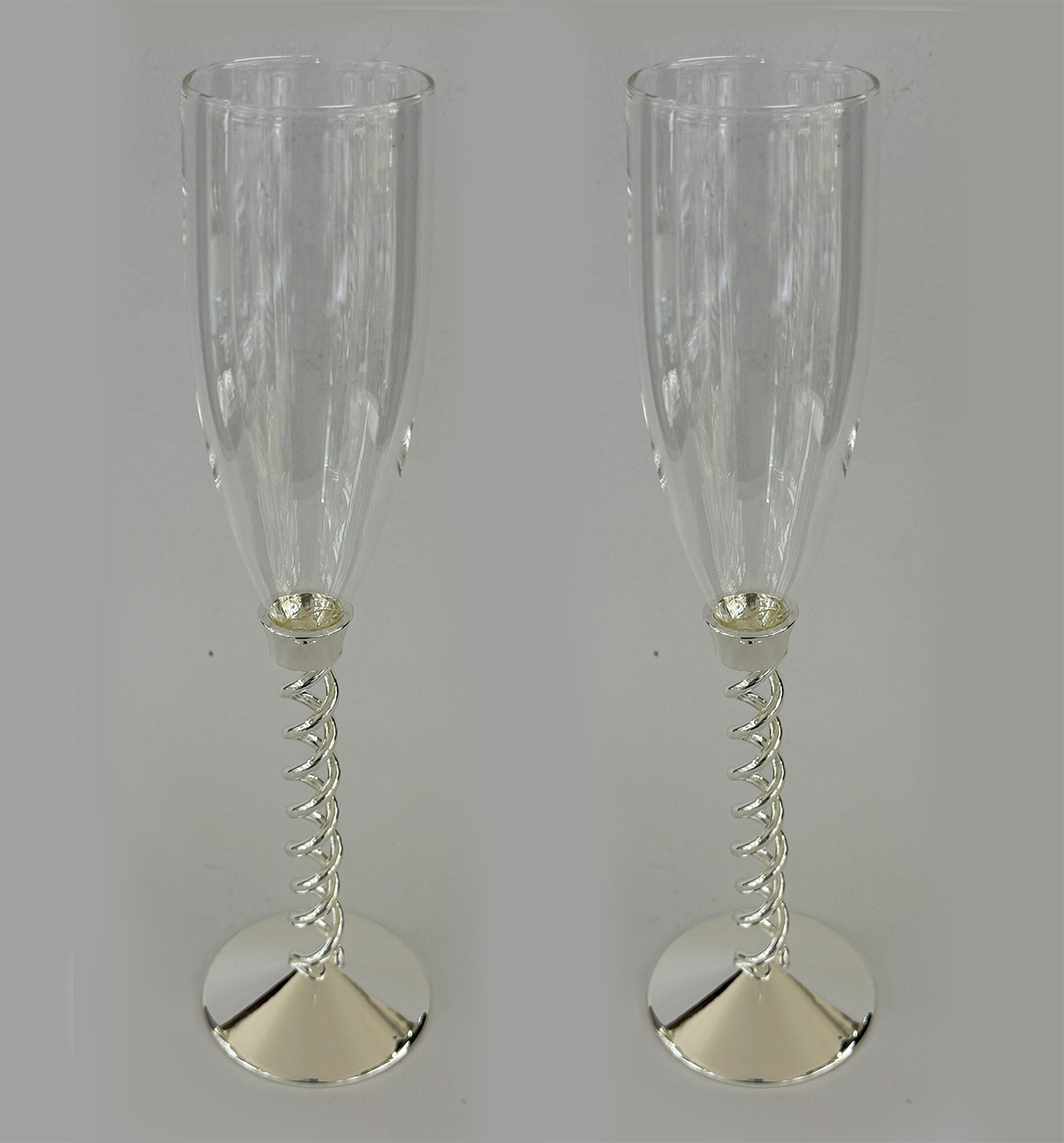 Silver Plated Wine Goblets Pair – Spiral Stem | 10.2 Inch