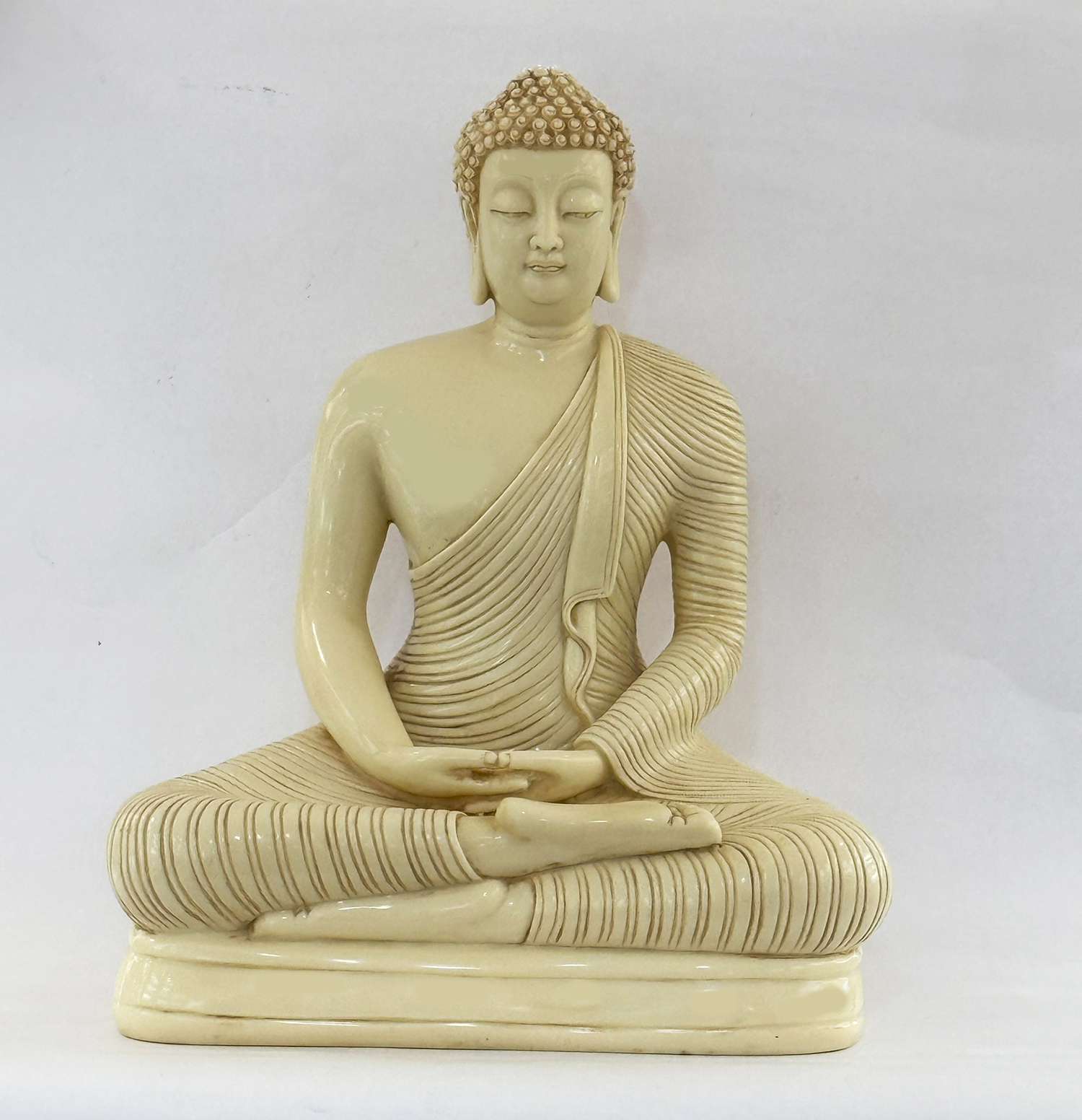 Fine Budha Statue Hand Carved Ivory Look | 15 Inch
