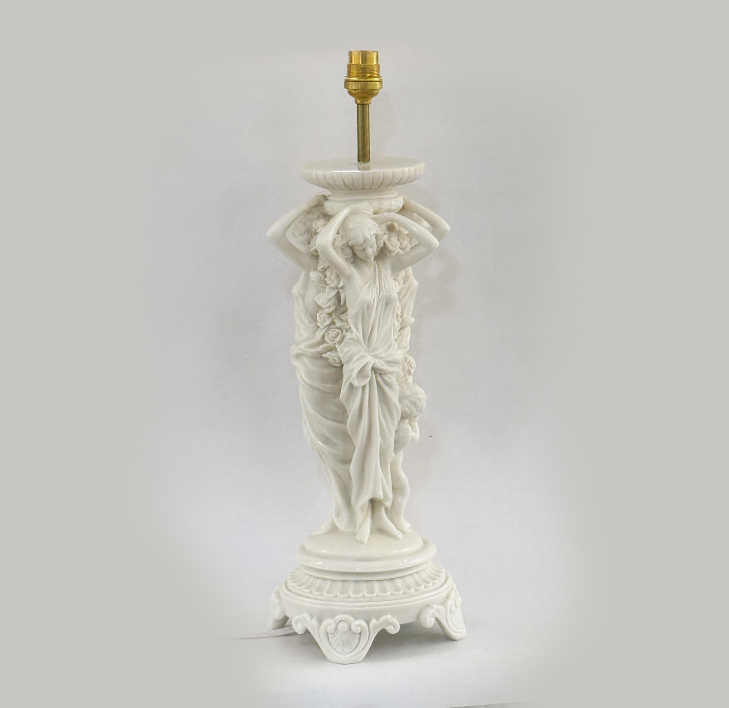 Artistic Carved 3-Lady Table Lamp in Ivory Look | 15 Inch