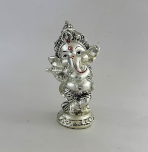 Fine Silver Bansuri Ganesha in matte finish | 5.7" height