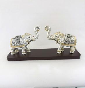 Silver Elephants set of two on Wood base  | 13.5" Long
