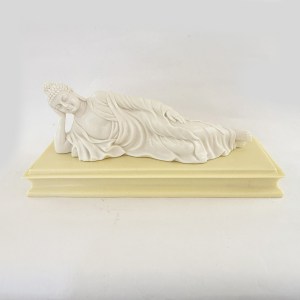 Classic Reclining Budha Statue Carved Ivory Look | 13.5 Inch