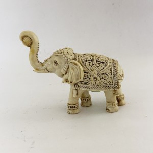 Fine Carved Elephant Statue in Ivory Look | 5" Ht.