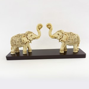 A Pair of Elephants in Ivory Look on Wood Base | 5.7 inch Ht.