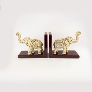 Artistic Carved Elephant Bookends in Ivory Look | 6" height