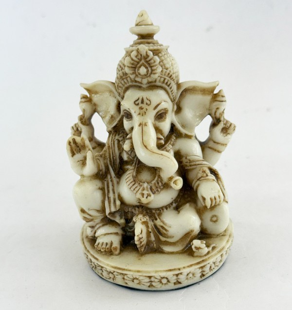 A Mini Mukut Ganesha Statue in Ivory Look | 3.5 inch Ht.