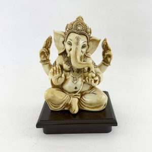 Ganesha Idol on Wood base in Ivory Look | 7 inch ht.
