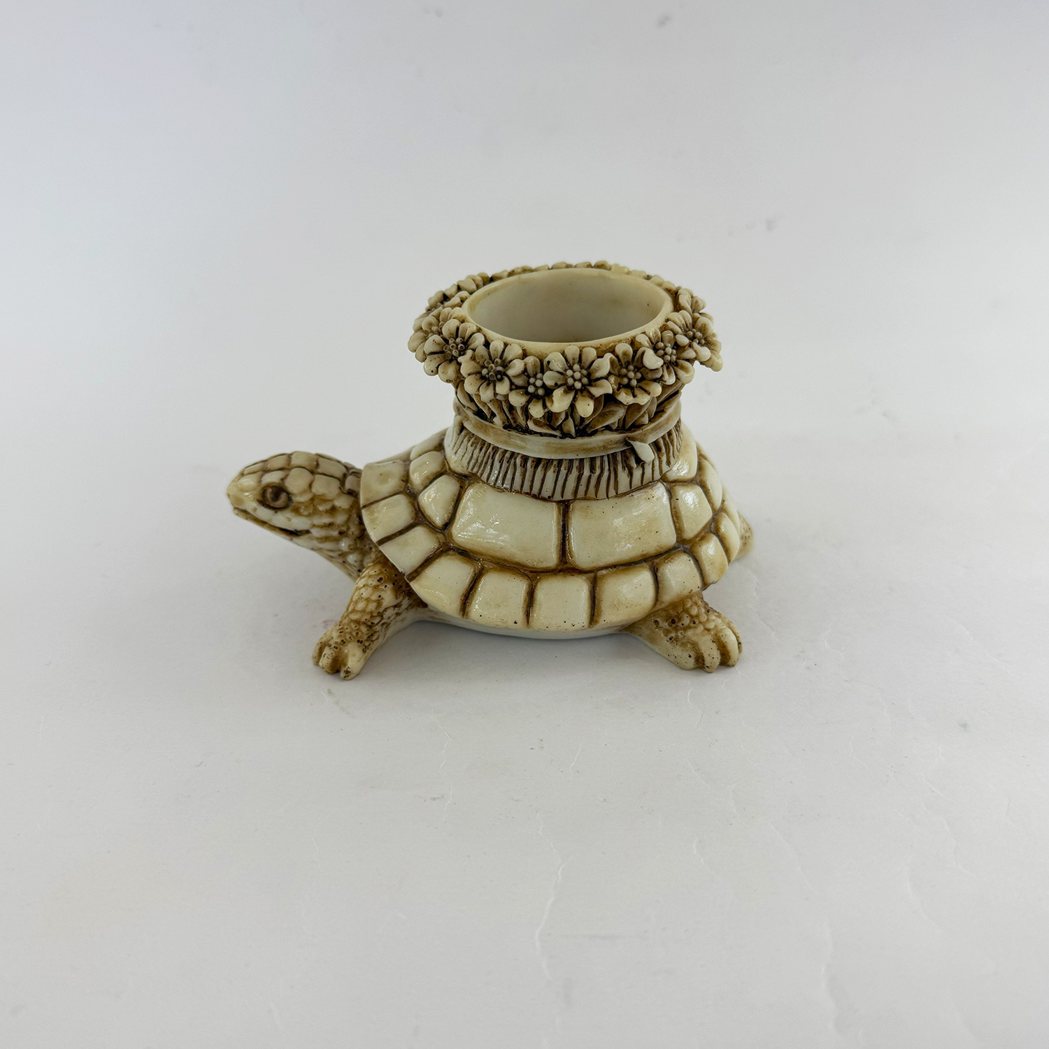 Fine Carved Turtle Candle Holder Ivory Finish | 4.7 inch