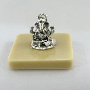 A Fine Pure Silver Ganesha on Ivory Finish Base | 2.2" Ht.