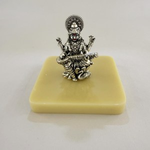 Artistic Mini Pure Silver Saraswati on Ivory Look Base | Size - 2.7" ht.