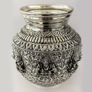 Artistic Silver Plated Kalash with Ashtalaxmi | 8 Inch