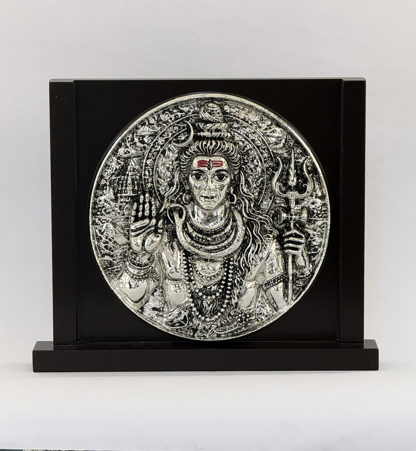 Fine Silver Plated Round Lord Shiva Antique Plaque | 10.5×8.7″