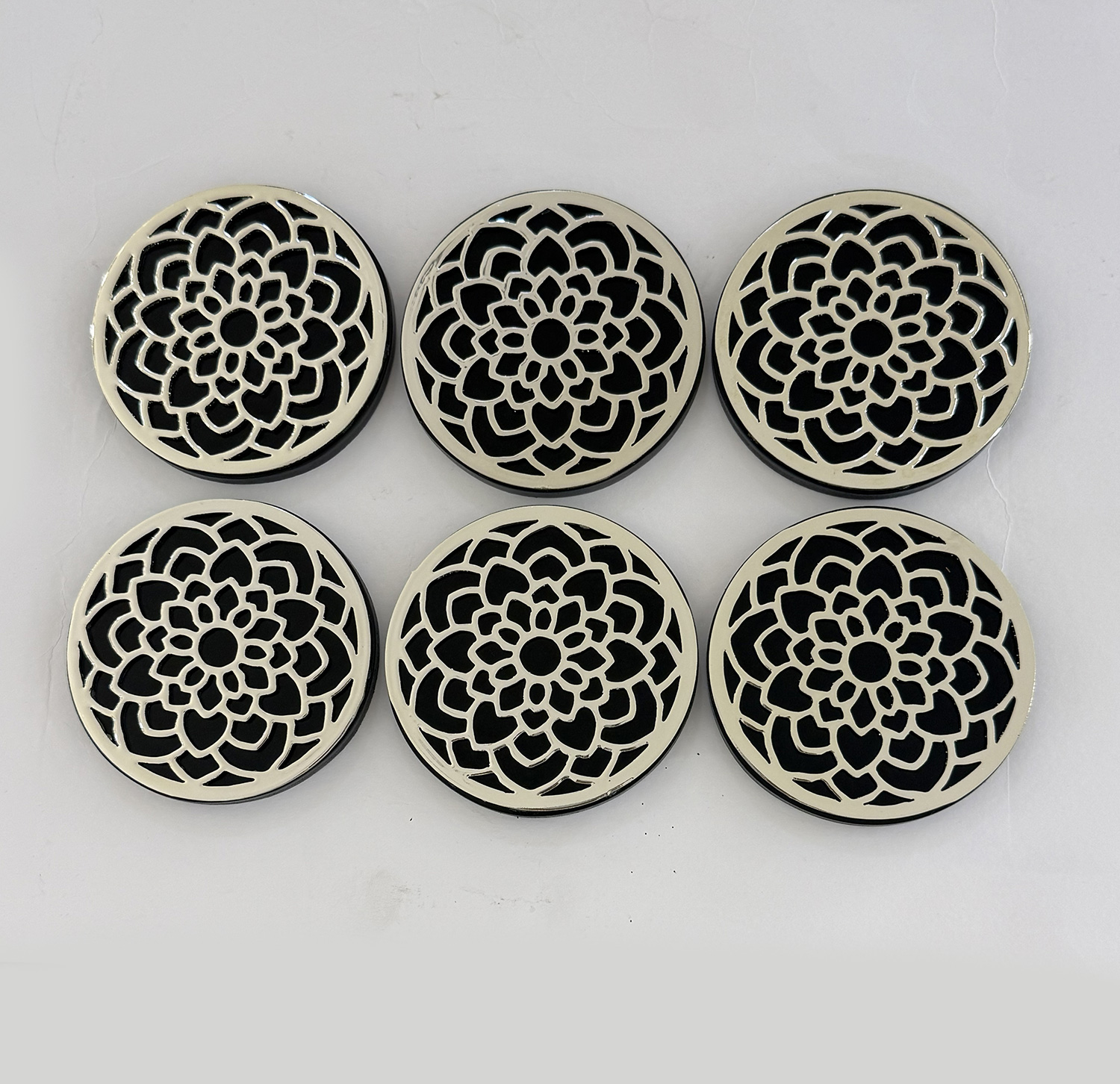 Silver Plated Round Fine Pierced Coasters Set of Six | 3.5″