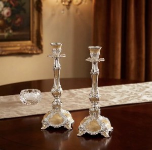 Silver Plated Candle Stand Pair Peach Vigil | 30 cm ht