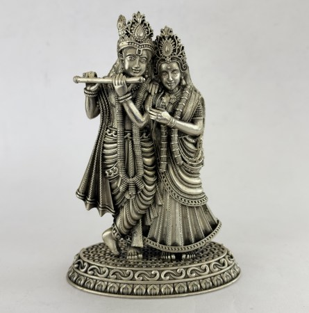 Pure Silver Radha Krishna Standing Pose, Intricate design | 6 Inch