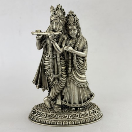 Pure Silver Radha Krishna Standing Pose, Intricate design | 6 Inch