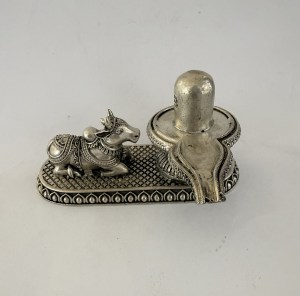Superfine Pure Silver Shivling with Nandi | 4 inch long