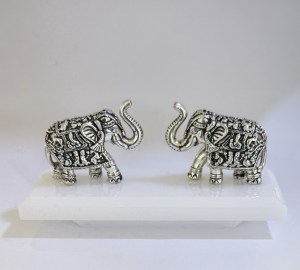 Pure Silver Mini Carved Elephant Pair on Base | 2.5 Inch