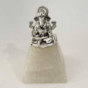 A Fine Pure Silver Ganesha on Sq Rose Quartz Base | 3.5" Ht.